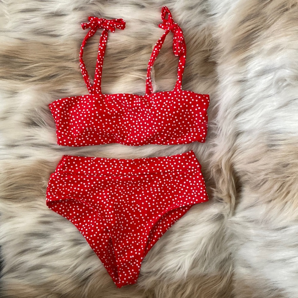 Shein red and white polka dot bikini size S